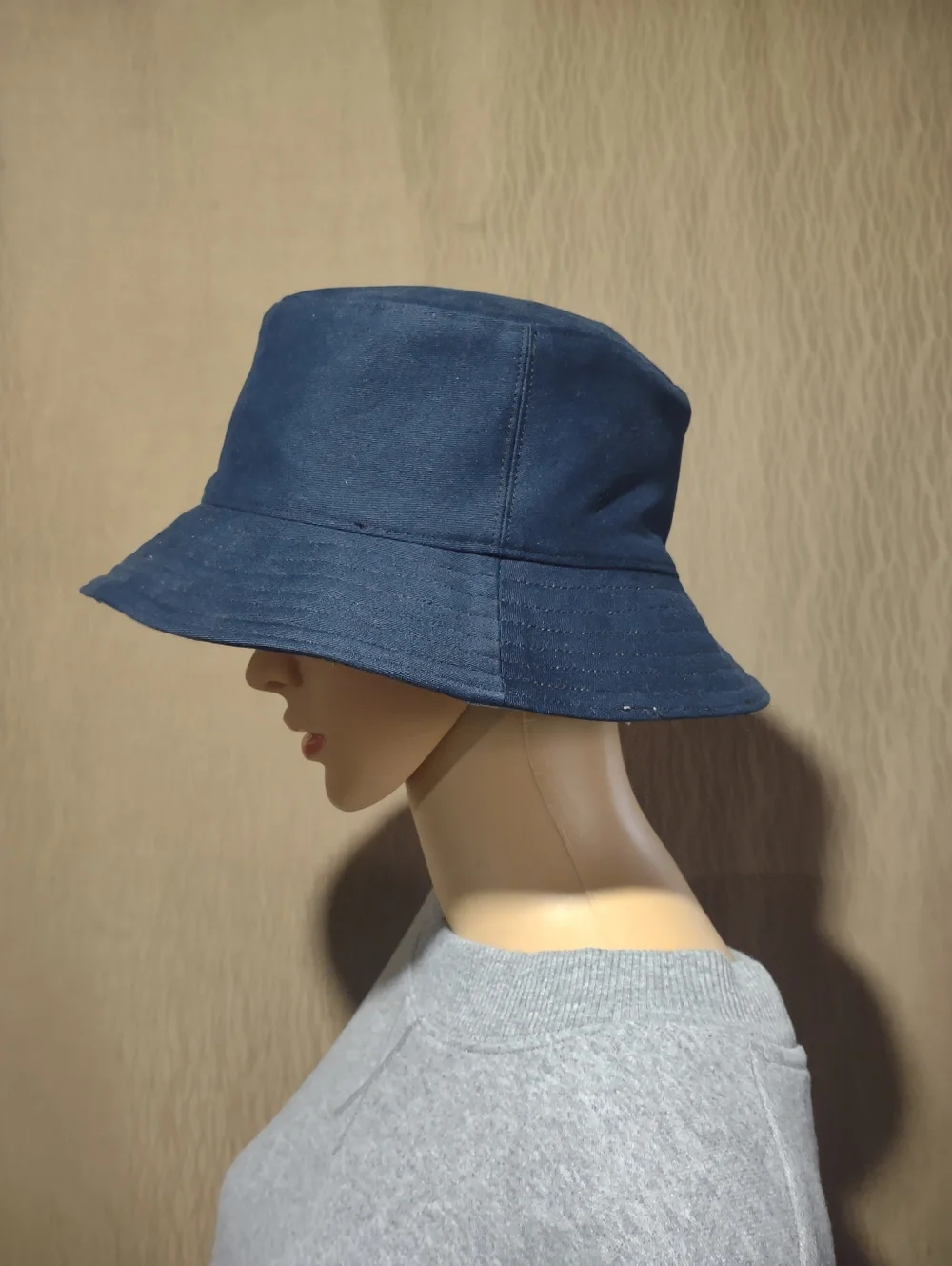 Handmade Upcycled Reversible Patchwork Denim & Navy Bucket Hat - Picture 11 of 12